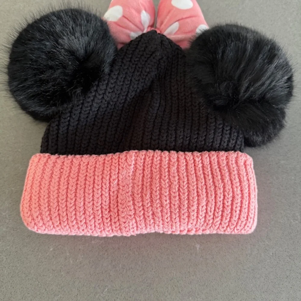 New! Disney x Love Your Melon LYM Minnie Mouse Kid Pink Bow Double Pom Beanie